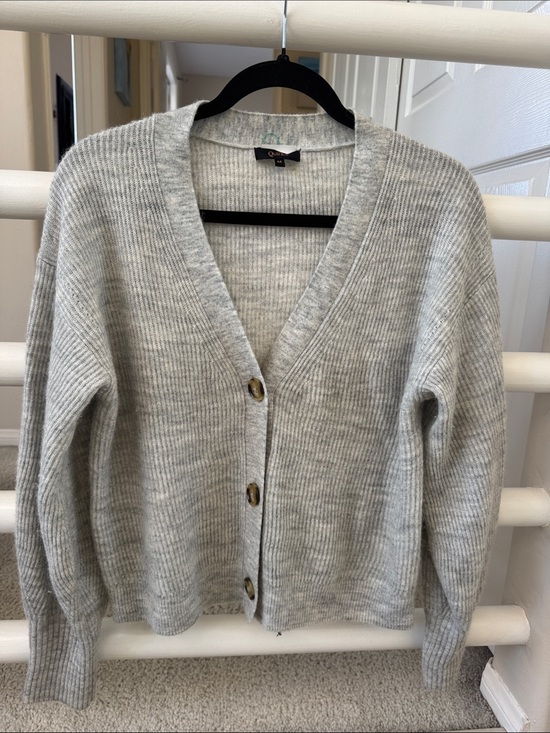 Quince Sweaters - Quince Light Heather Gray Ribbed V-Neck Cardigan
